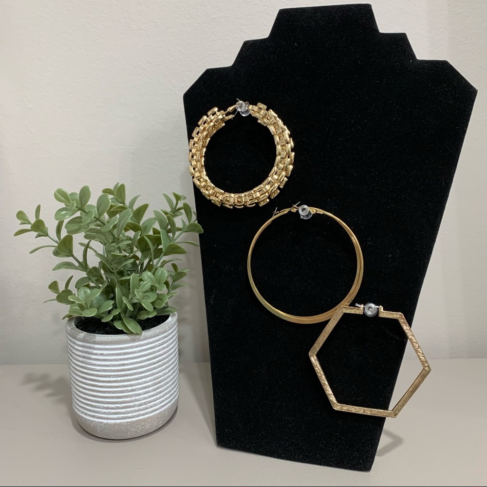 Assorted Large Gold Hoop Earring Bundle